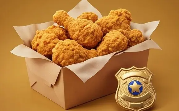프라이드치킨 상자와 경찰 배지 그림