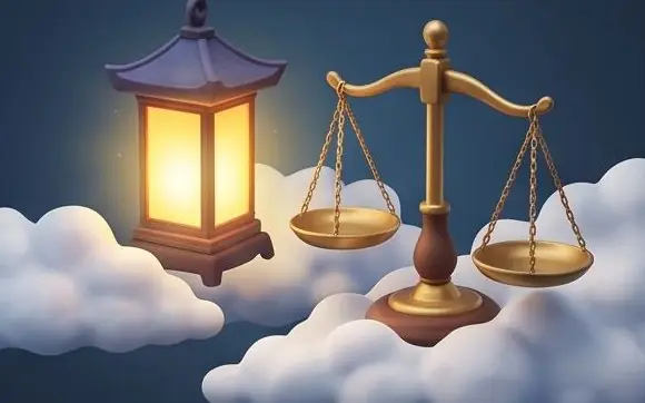 구름 위 등불과 저울 그림